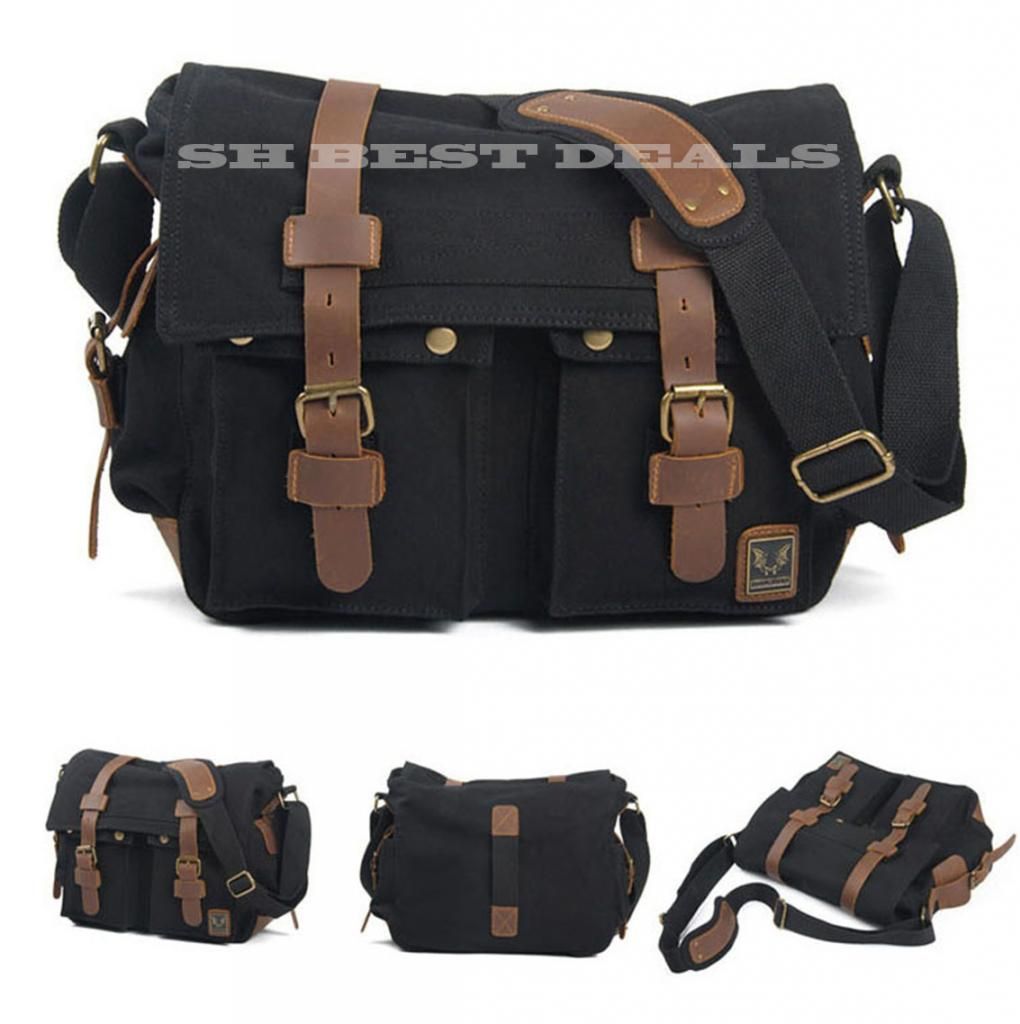 Retro Military Style Canvas Leather Straps Messenger Bag Handbag Cross